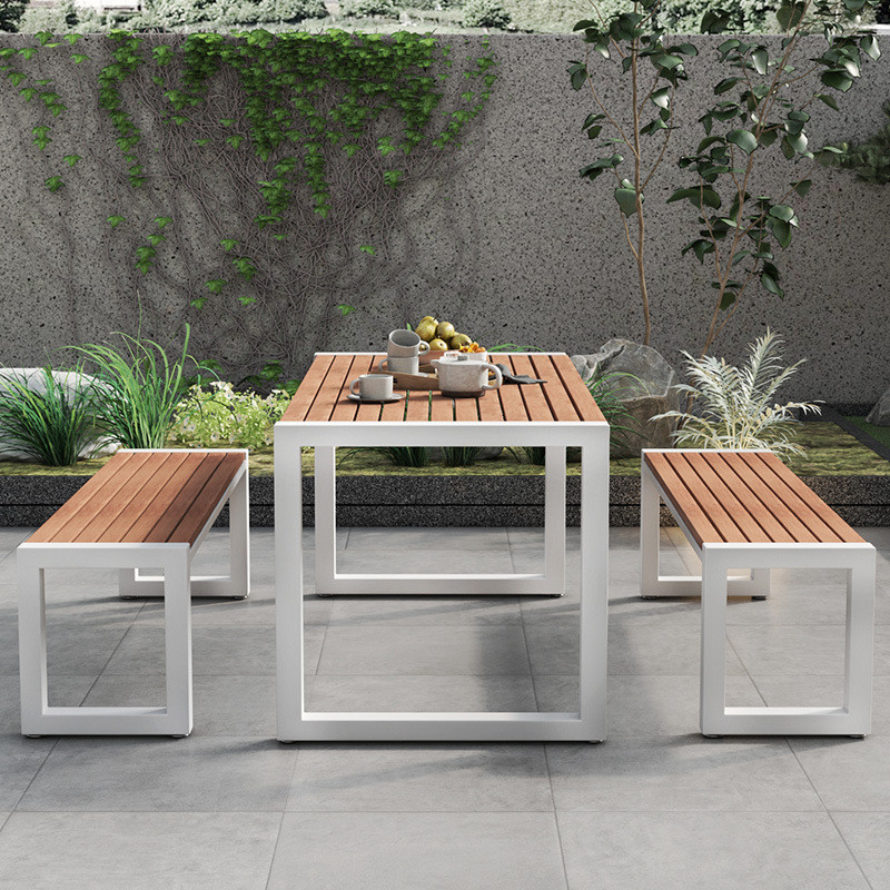 Plastic-Wood Table for Leisure Outdoor Patio Furniture Bench Coffee Table Combination