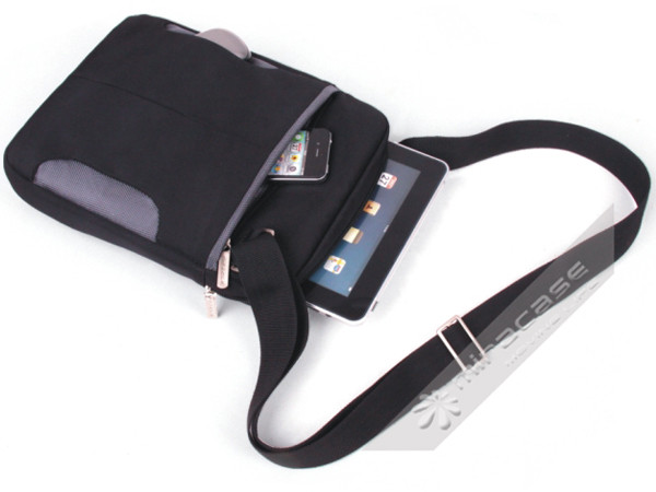 Black Nylon 11” Mens Laptop Messenger Bag for New iPad & Other Tablet & Netbook
