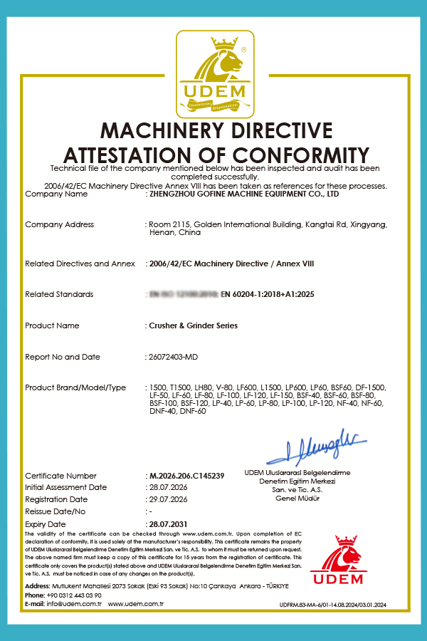 Zhengzhou Gofine Machine Equipment CO., LTD Certifications