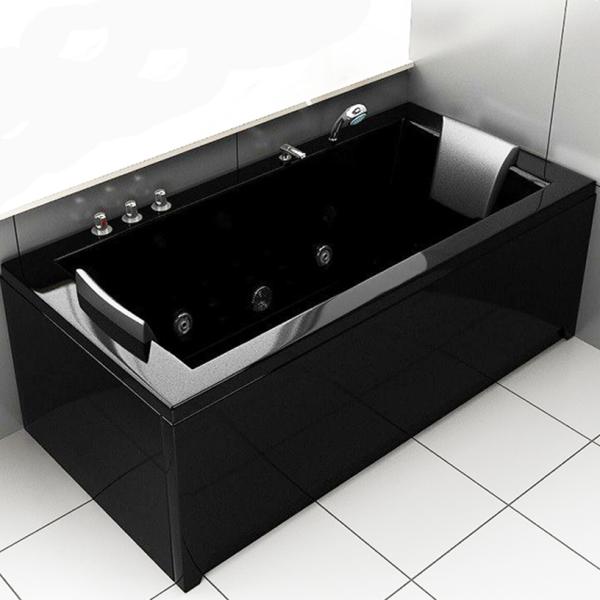 Black Corner Whirlpool Massage Bathtub With Glass Bubble Ozone Indoor