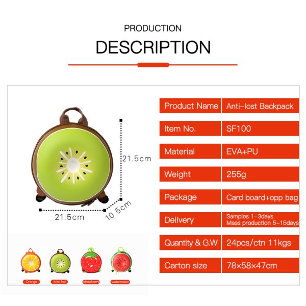 Custom Toddler Schoolbag BackpackFruit Design Kids Anti Lost Backpack For Kids