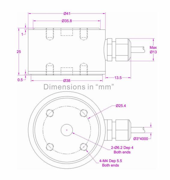 Flange Mounted Compression Force Transducer 20kN 10kN 5kN 2kN 1kN 500N 200N