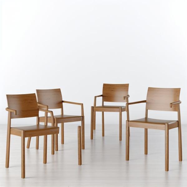 Contemporary Wooden Dining Chairs Set of 4 with 2 Armchairs