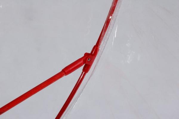 Dome Shape Red Edges Clear Plastic See Through Umbrellas With Self Metal Top