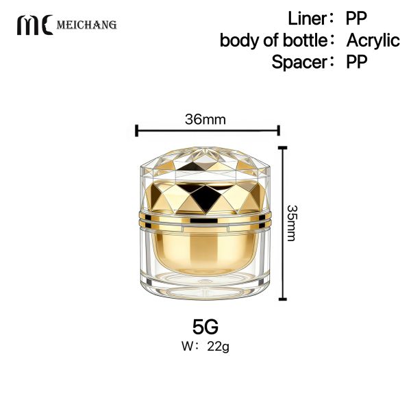 5g Diamond Cut Acrylic Jar with Threaded Sealing for Nail Gel Refill and Cosmetic Packaging