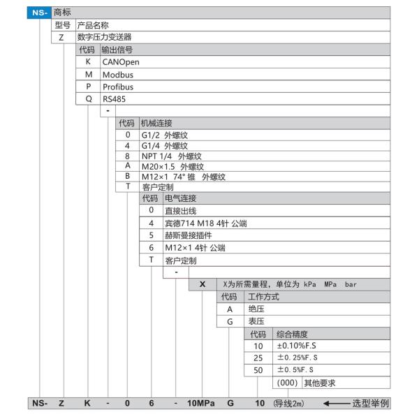 NS-Z Series CANOpen Digital Pressure Transmitter RS485 Air Pressure Switch