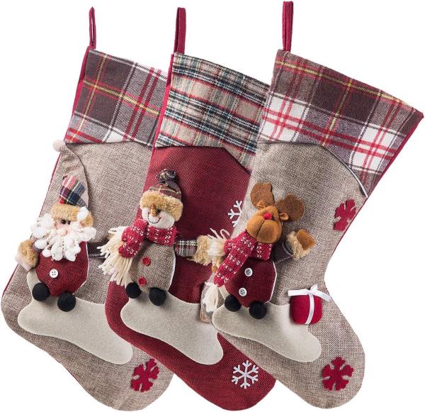 3PCS 17.5 Christmas Stocking Classic Large Stockings Xmas Character for Family Holiday Christmas Party Decorations
