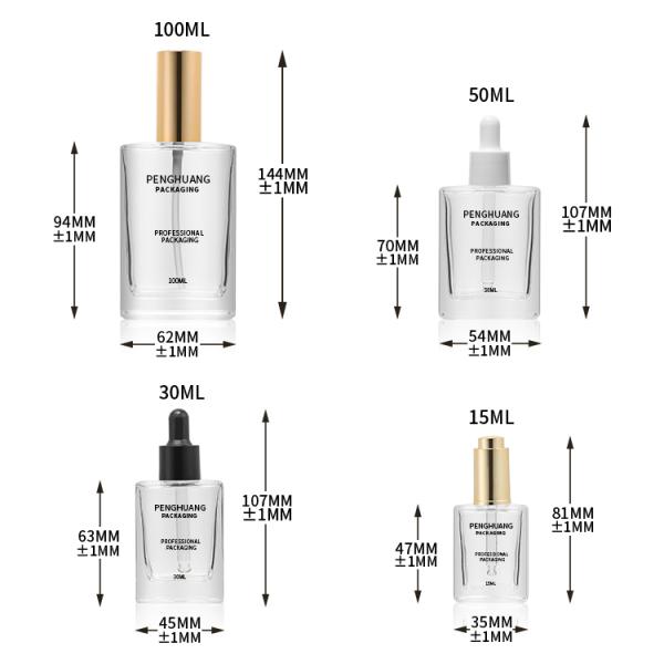15ml 30ml 50ml 100ml Serum Dropper Bottle Oil Packaging Glass Square Shape