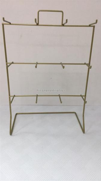 Golden Metal Display Racks 3 Layer 12 Hooks Countertop Display Rack For Hanging Items