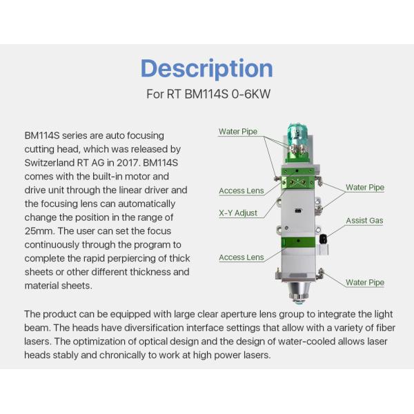 Auto Focus 6KW Laser Spare Parts Cutting Head Raytools BM114 For Fiber Machine