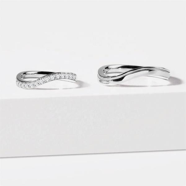 925 Sterling Silver White Gold Diamond CZ Wave Ring for Ladies Fine Jewelry OEM/ODM