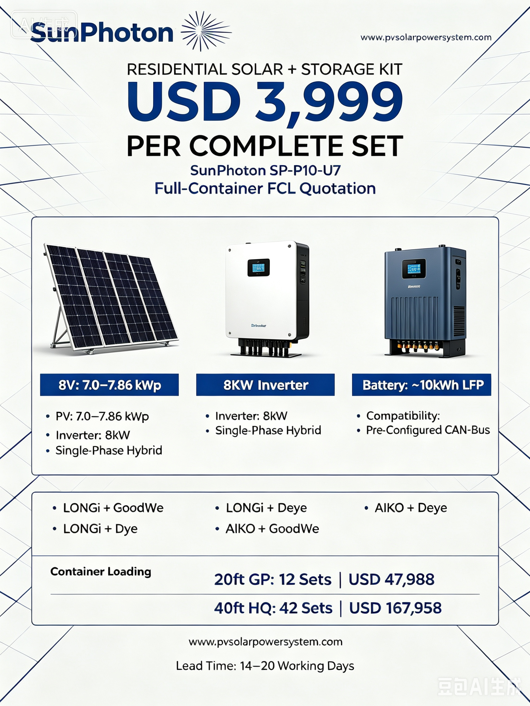 SP P05-U7 7kW PV +8 kW Hybrid Inverter +10kWh LFP Off Grid Kit