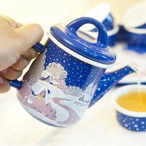 1.2L Carbon Steel Tea Pot Sets Saudi Turkish Type Tableware Sets Double Coating