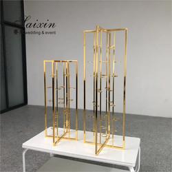 Flor de casamento de ouro está em pé Negro Display Piso Candlestick Porta-mesas Lâmpada de metal