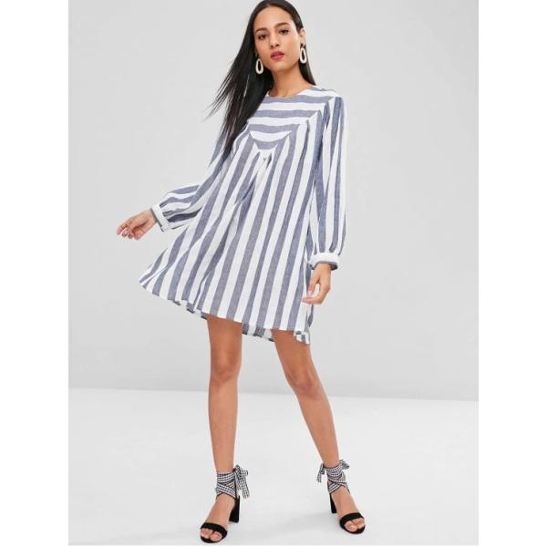 Одежда падения плюс платье туники СЛ размера серое Стрипед мини для женщин