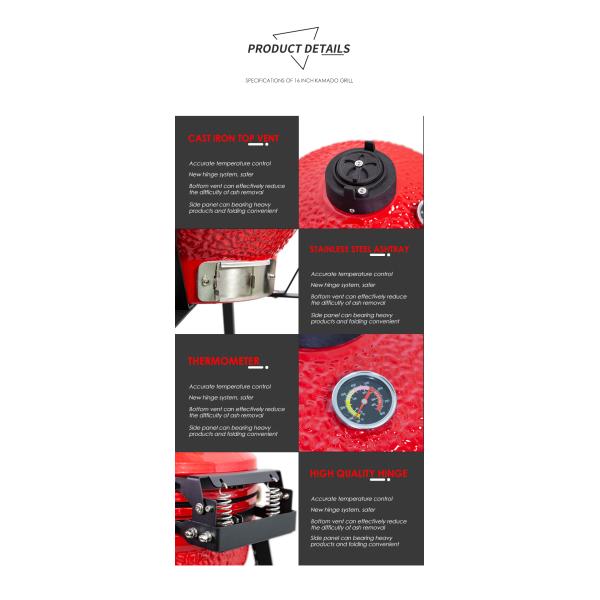 16 Inch Kamado Temperature Large 46 Cm Fire Fan Komado Ceramic Accessories Big Kamado Grill