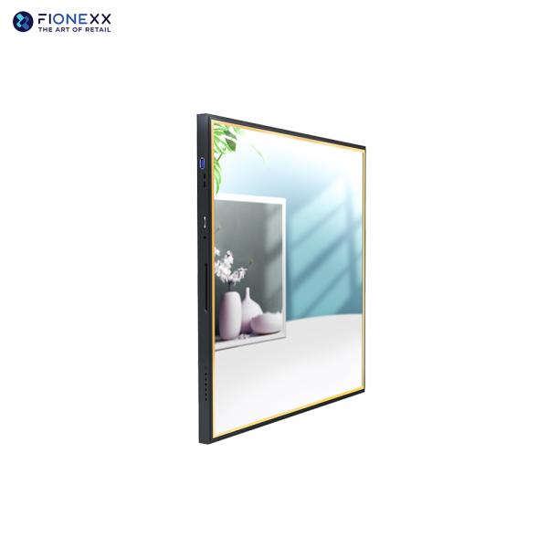 Pantalla LCD cuadrada de 22 pulgadas con espejo de vidrio, marco negro y dorado, señalización digital de alta definición