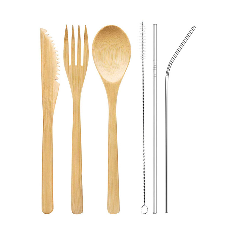 Tableware кухни установил столовый прибор вилок и ложек ножей домашнего барбекю набор бамбуковый