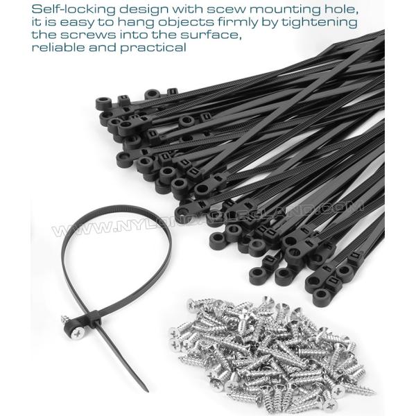 Collier attache câble nylon (PA) 6.6 avec trou de montage rond 300mm x 4,8, lien de serrage plastique à vis (50 lb) ceinture de cable à tête montable pour objets suspendus