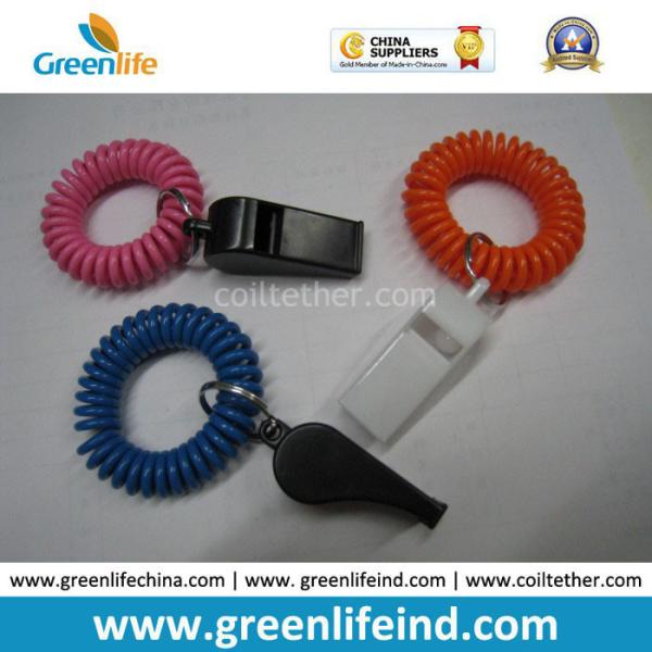 Popular Sales Blue Plastic Wristband Coiled Holder w/Blue Custom Logo Imprinted Whistle