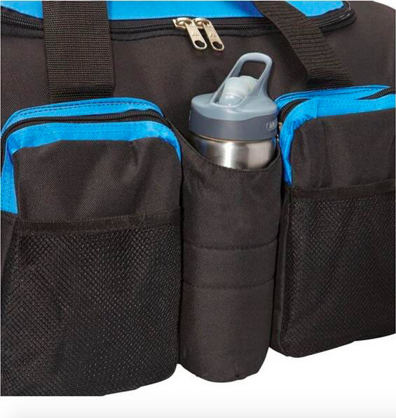 Black 600D Polyester Gym Bag With Shoe Compartment OEM / ODM Acceptable