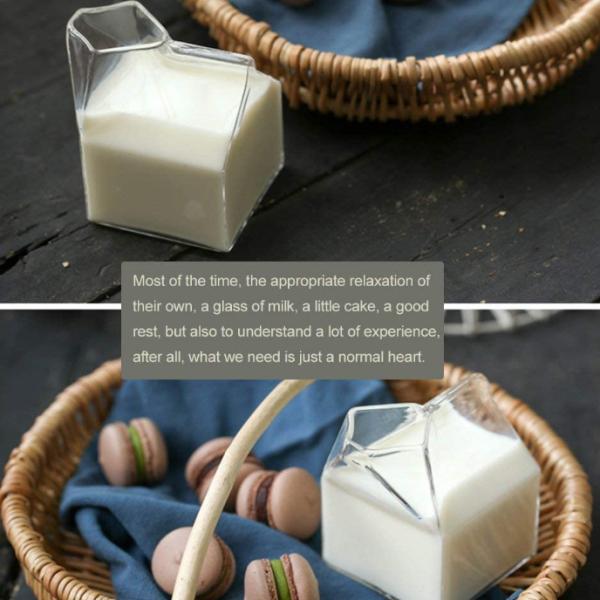 Mini Clear Custom Drinking Cups Square Cocktail Glasses Milk Carton 12oz