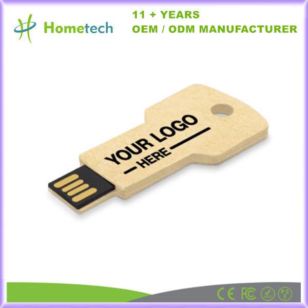 Key Shaped Recyclable Paper USB Flash Drive with 8GB to 256GB Capacities Enviromental Friendly Promotion Gift