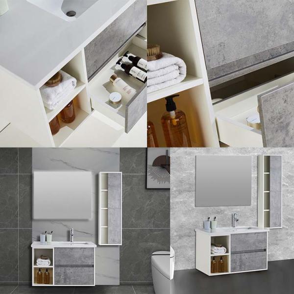 Plywood Material 80cm Bathroom Cabinet With Led Mirror And Side Cabinet