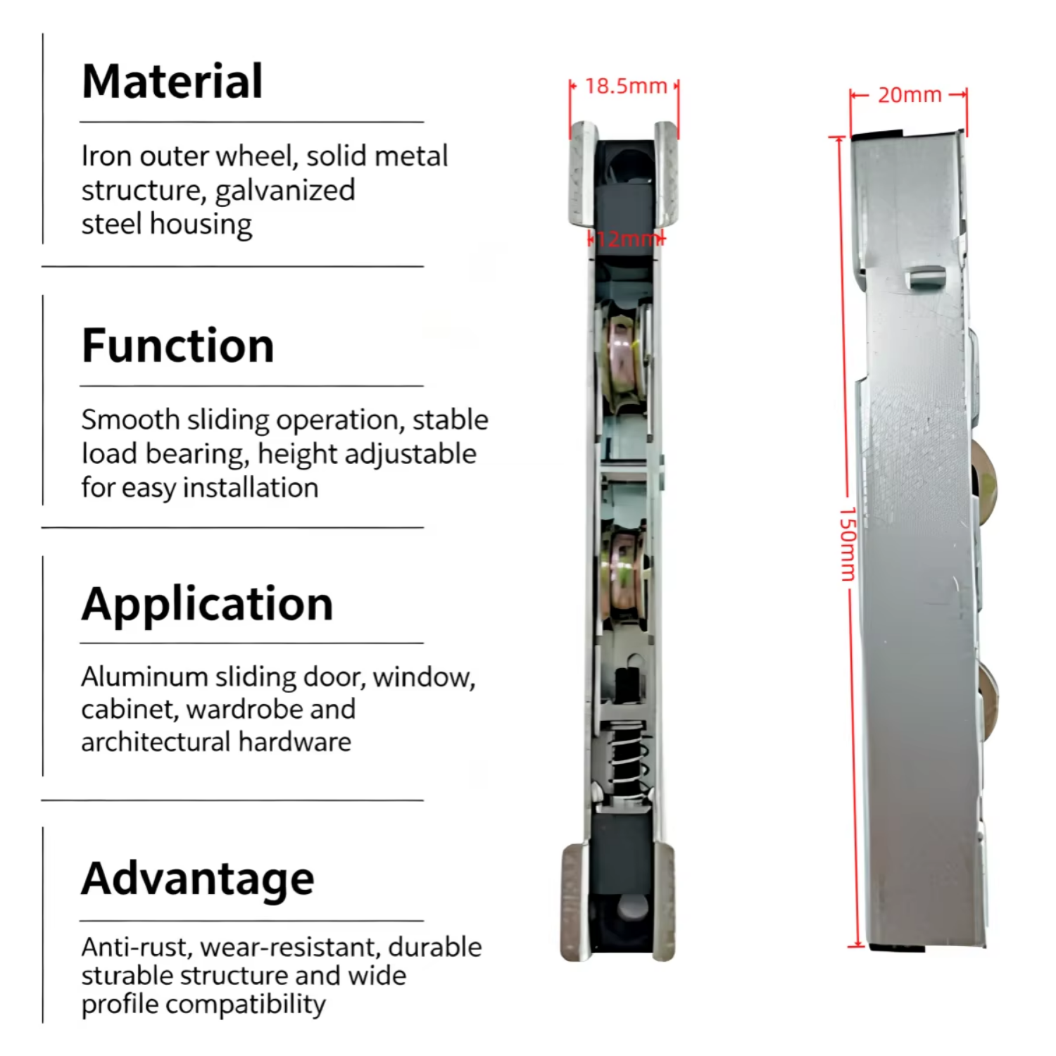 Galvanized Spring Adjustable Double Wheel Sliding Door Roller Heavy Duty V Groove Track Sliding Window Roller Hardware