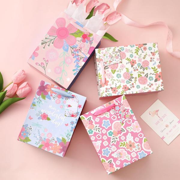 Custom Color Accepted Fashion Flower Printing Fancy Shopping Paper Bags For Presents