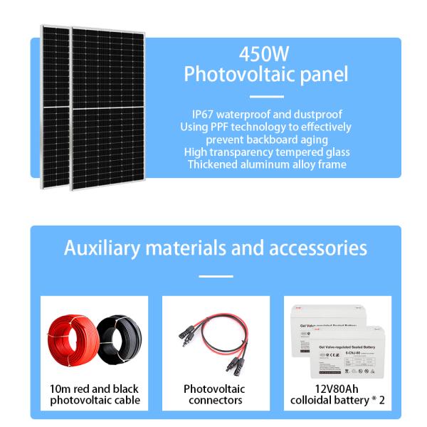 Sistema de generación de energía solar fuera de la red 1KW Híbrido GEL Batería Energía solar para viviendas