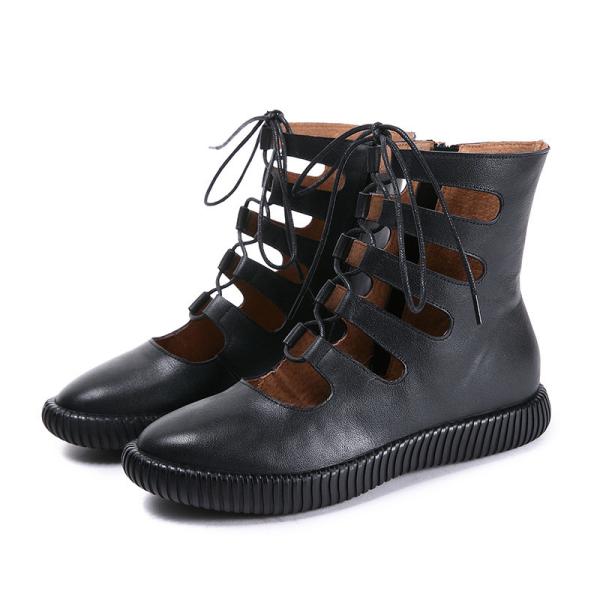 S146 Factory new fashion trend leather lace-up hollow cool boots ethnic style retro handmade Guangzhou spring and summer