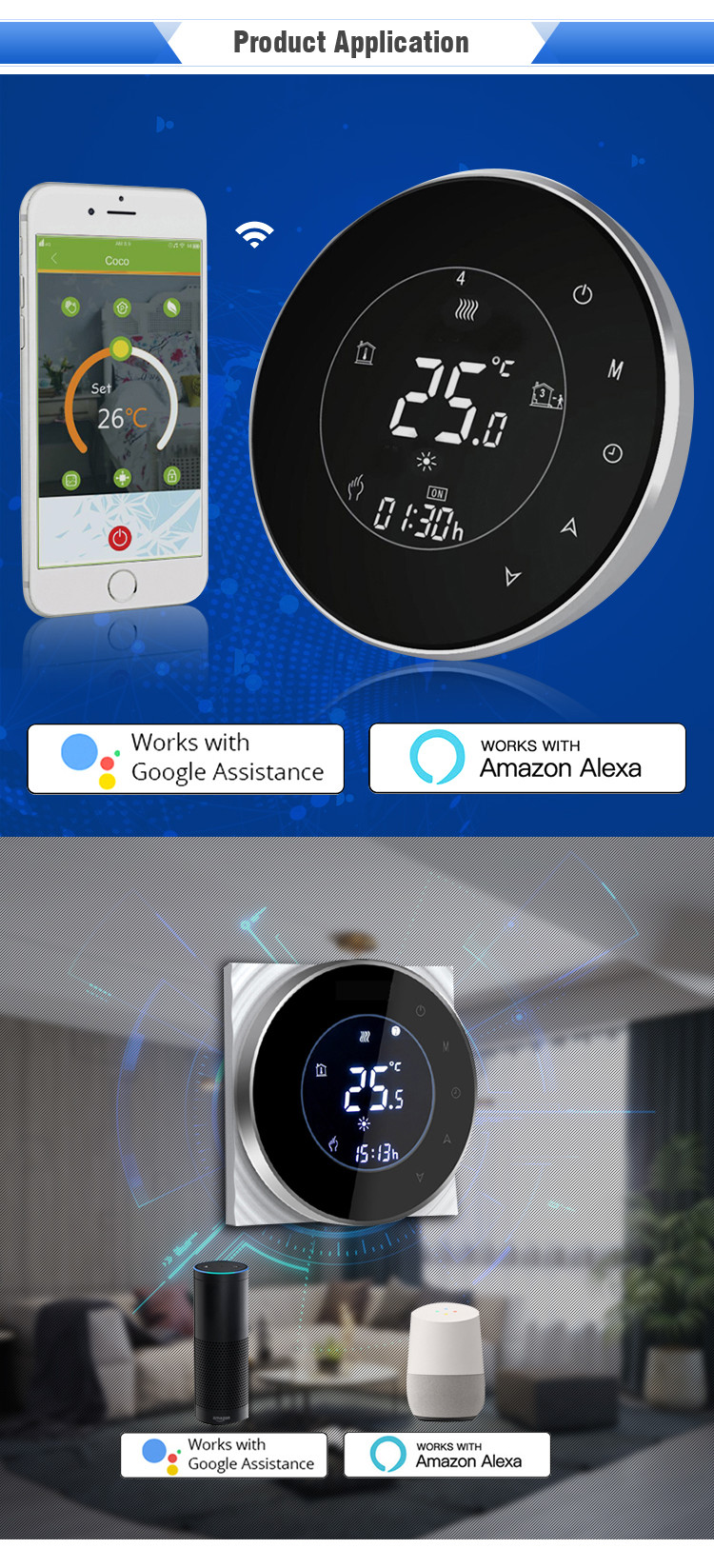 Термостат Alexa умным управлением голоса Programmable умный совместимое с домом Alexa Google