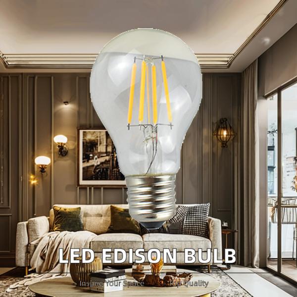 220-240V E27 LED Bulb Light Clear Glass A60 Warm White LED Filament Light Bulb for Indoor