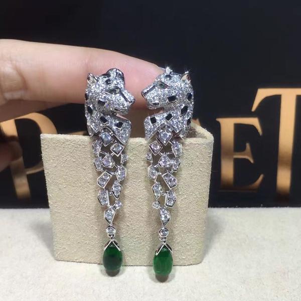 18K White Gold Diamond Earrings , Panthere Earrings With Onyx