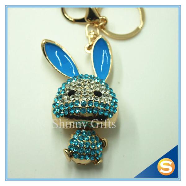 Trendy Rhinestone Cute Rabbit Shape Crystal Gold Plated Key Chain For Handbag Decoraction