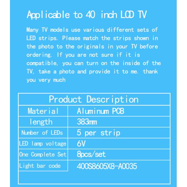 Заднее освещение телевизора 40' для 400S8605X8-A0035 400S8605X8-B0040 PH40R86 PH40R86DSGW E34036 40S-4-10