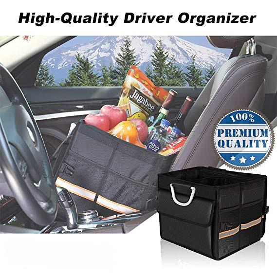Heavy Duty Black Sturdy Car Trunk Organizer Bag With Foldable Cover Waterproof
