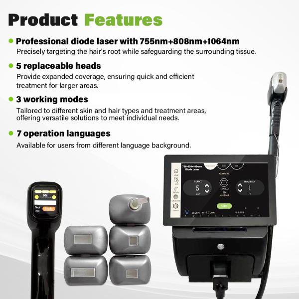 Professional Quick Hair-removing 755&1064&808nm Ice Diode-lasersings Hair Removal Machine