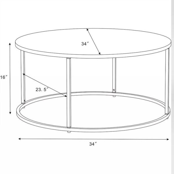 Black Round Wooden Coffee Table with Marble Top and Modern Metal Legs in Round Shape