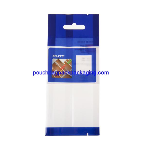 Printed side gusset bag with hang hole, side gusset pouch with tear notch