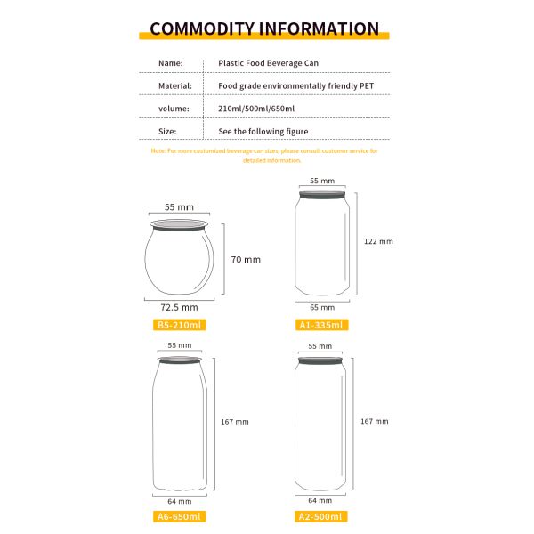 100 Recyclable Clear Pet Beverage Bottles Energy Drinks Plastic Cans