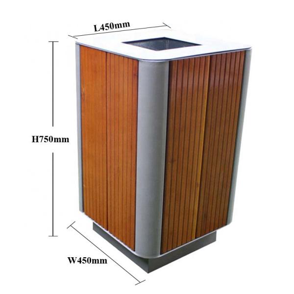80 Liter Commercial Outdoor Trash Cans With Solid Wood Metal Material