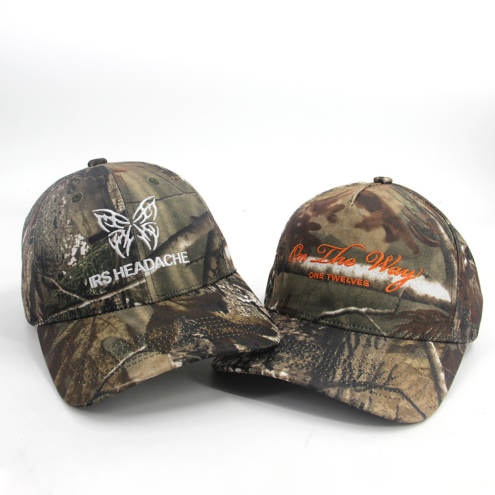 Custom Embroidered Tree Digital Baseball Caps Print Cotton polyester 5 Panel Sport Camouflage Camo Fishing
