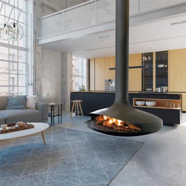 Indoor Decorative Modern Black Ceiling Mounted Suspended Hanging Fireplace