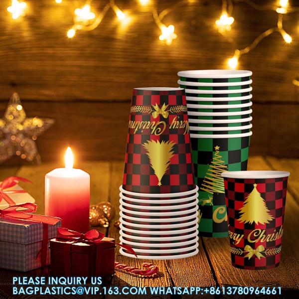Christmas Paper Coffee Cups With Sleeves Lids 12 Oz Xmas Disposable Party Cup Christmas Tree Hot Cocoa Cups