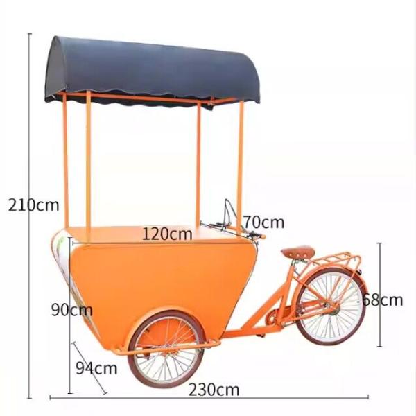 Mobile Tricycle Food Trolley Multifunctional Street Vending Bike Cart with Umbrella