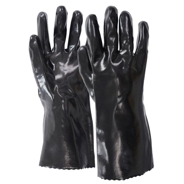 Industrial Smooth PVC Coated Chemical Gloves 35cm Long With Soft Cotton Inner