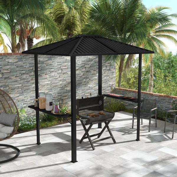 Outdoor Grilling 6x8 Hardtop BBQ Gazebo with 2 Side Shelves 102 lbs H92.5 x W96.5 x D70.9