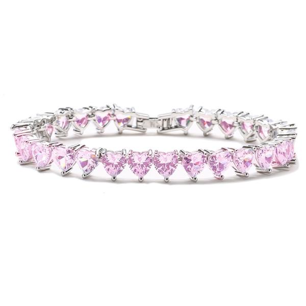 18k Gold Plated Full Diamond Bracelet 925 Sterling Silver Pink White Heart Zircon